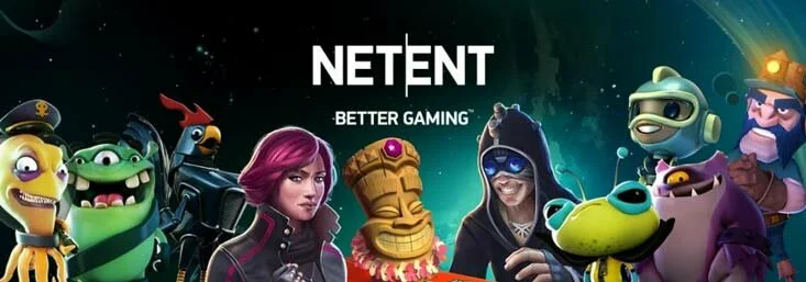 logo Netent Better Gaming con personaggi di giochi di slot