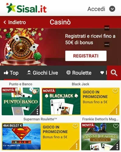 Casino Lobby mobile Sisal